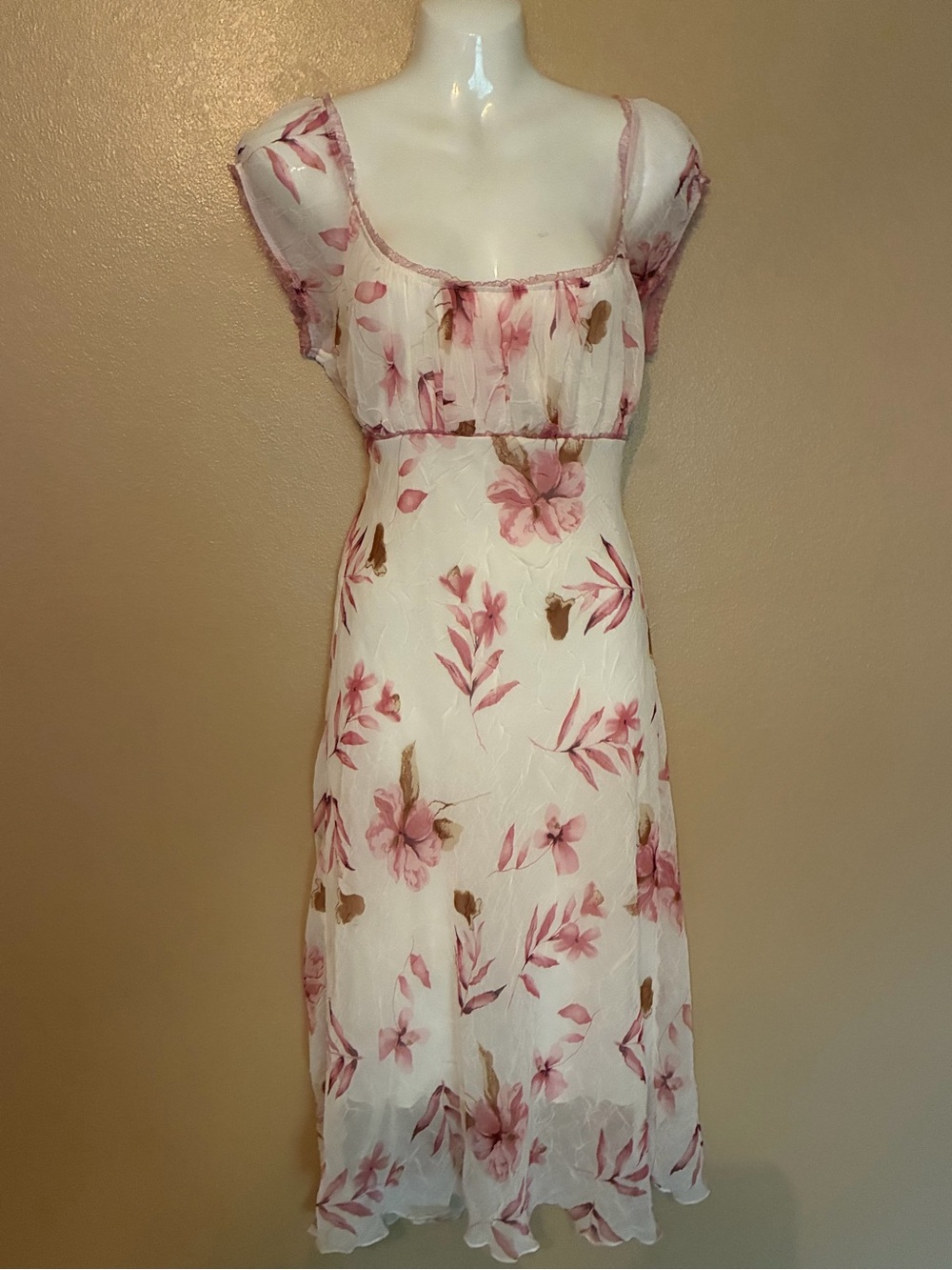 Y2K White & Pink Floral Whimsical Grunge Dress Size 13